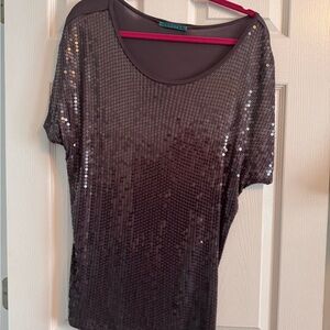 Velvet by Graham & Spencer Shimmering Sequin Short Sleeve Top in Grey